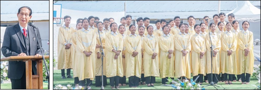 (left) Dr SC Jamir (right) the school choir during the 25th Silver jubilee celebration of Christina Memorial Higher Secondary School, Dimapur on January 31. (Morung Photo)